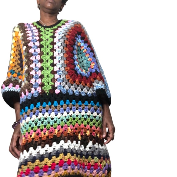 AMARA Bohemian Oversized Crochet Sweater Dress-Chunky Knit Kaleidoscope of Color - Picture 8 of 16